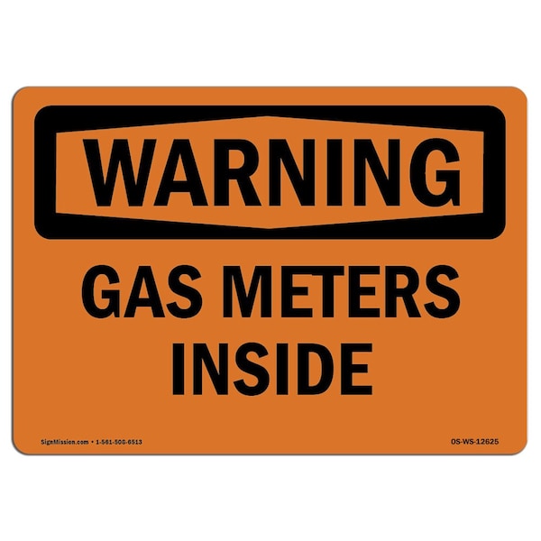 Safety Sign, OSHA WARNING, 7" Height, Aluminum, Gas Meters Inside, Landscape
